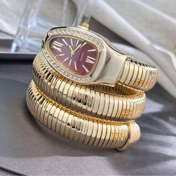 Serpenti Snake Wrap Elegant Gold Women's Watch with Burgundy Dial - Picture 2 of 5